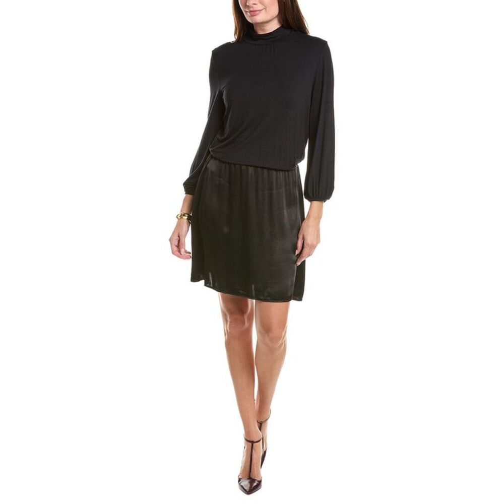 Michael Stars Womens  Myla Mock Neck 2-Fer Mini Dress, Black